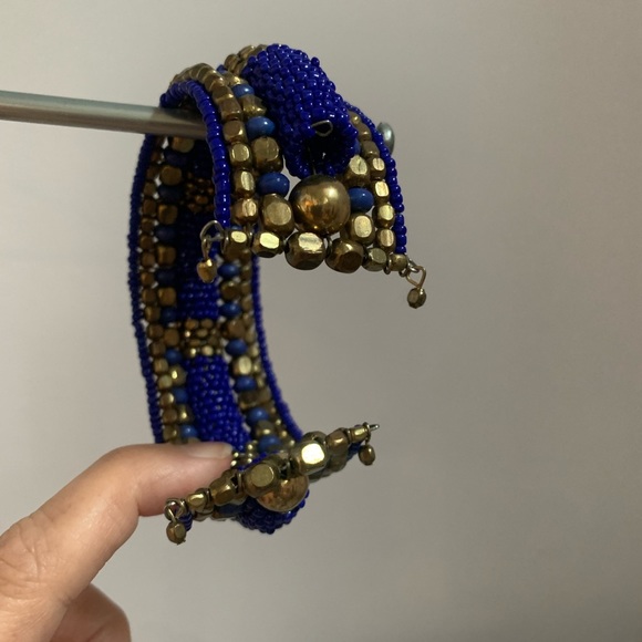 Boho blue beaded bracelet cuff - Picture 4 of 4